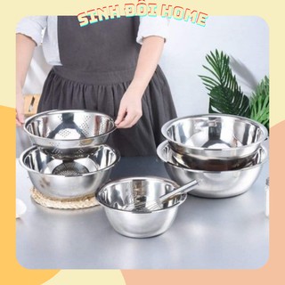 Bộ thau rổ inox 5 món tiện dụng - bo thau ro inox