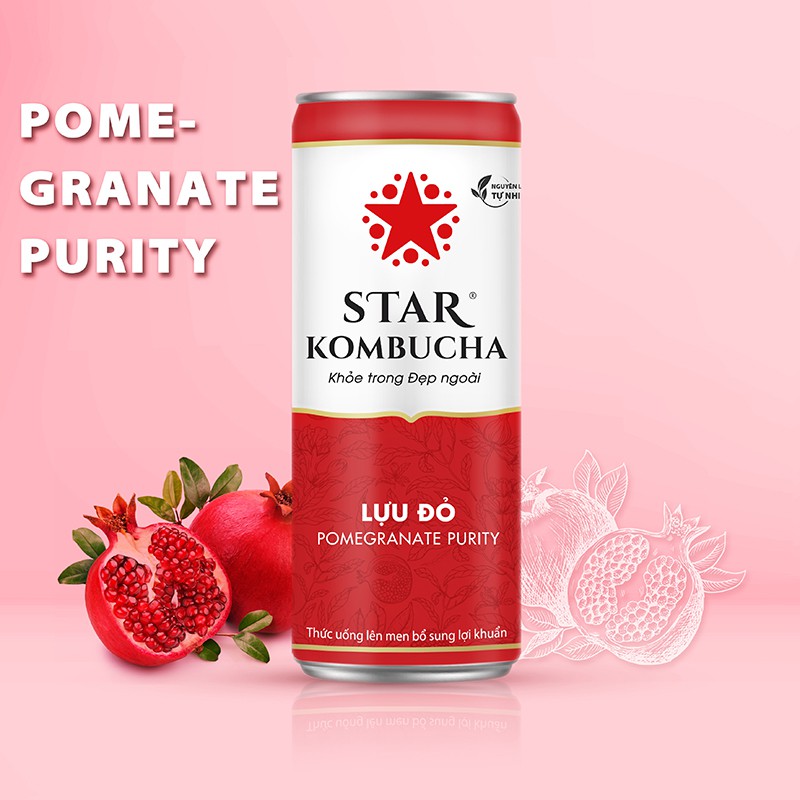 Trà KOMBUCHA - Vị Lựu Đỏ/PomeGranate Purity ( Thùng x 12 Lon ) STAR KOMBUCHA.