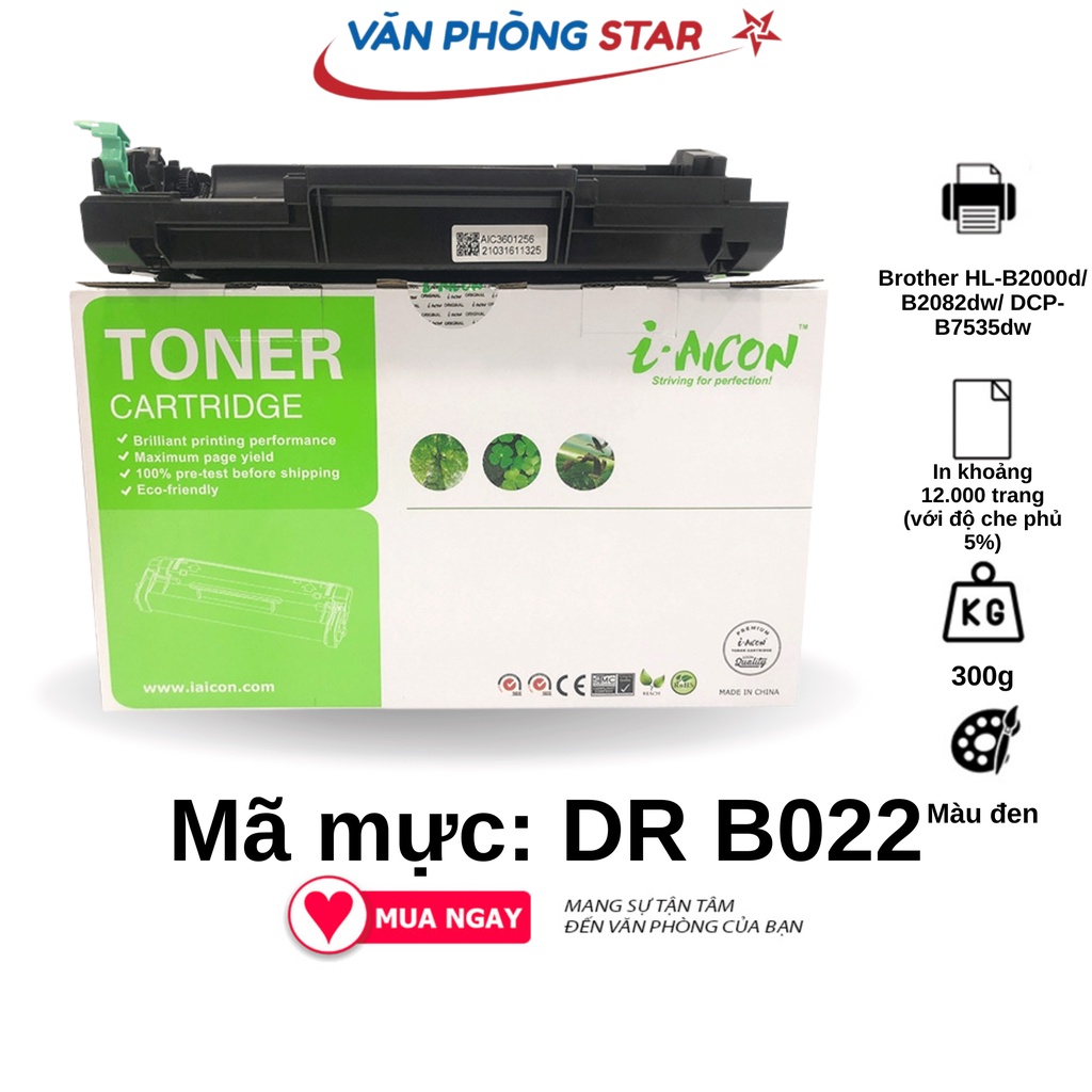 Cụm trống Brother DR B022 CHÍNH HÃNG I-AICON dùng cho máy in Brother B2000D, B2080DW, 7535D . CAM KẾT BẢO HÀNH 1 ĐỔI 1