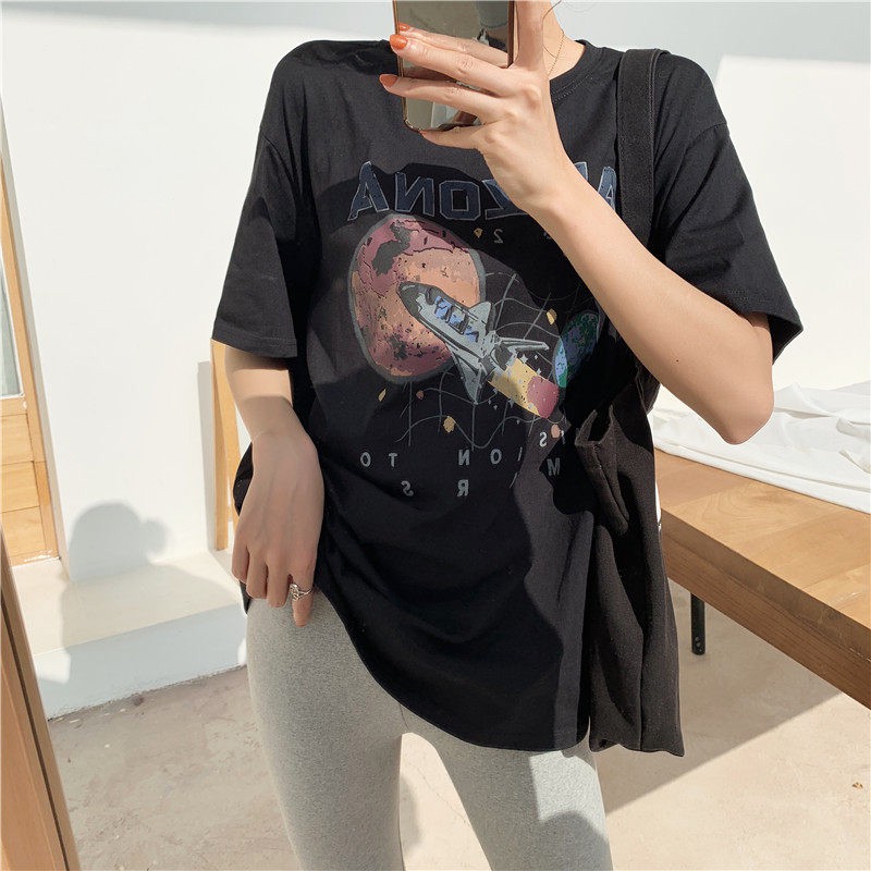 FREESHIP ĐƠN 99K_ Áo thun tay ngắn cổ tròn hoạ tiết hoạt hình thiết kế dáng rộng che khuyết điểm