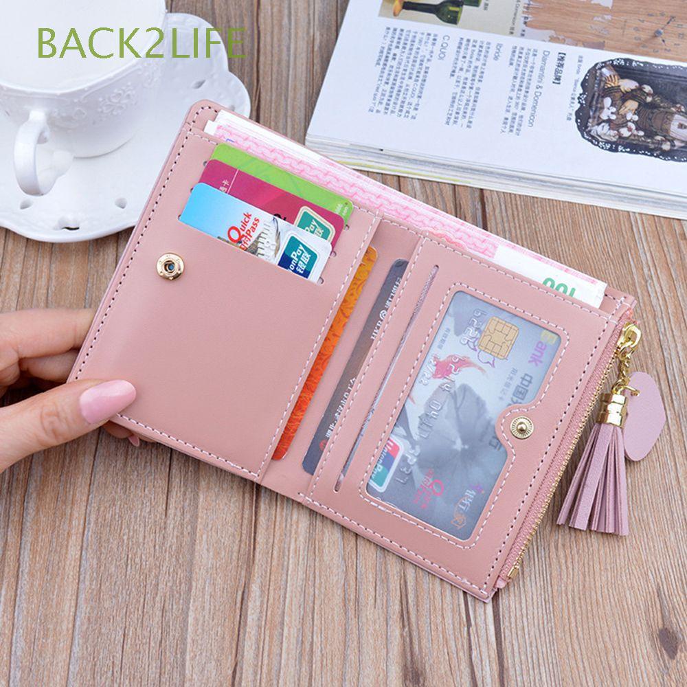 Ví nhỏ ngắn có khóa kéo phối tua rua thiết kế đơn giản thời trang cho nữ