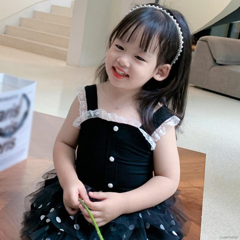 Áo hai dây vải cotton phối ren ngọt ngào phong cách hè cho bé gái