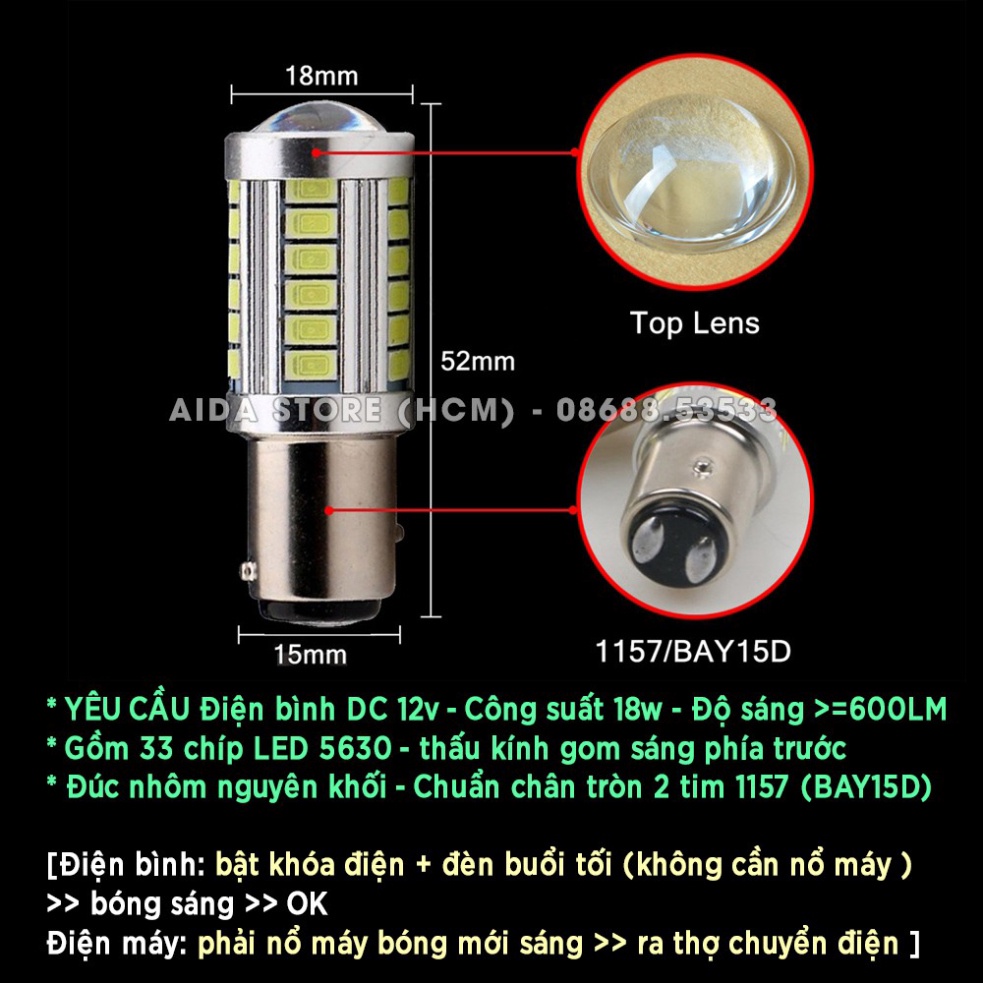 01 bóng LED phanh stop chớp F1 nhiều chế độ 2 tim- 1157 BAY15D cho Winner, Raider, Wave Ảnh thật Sp