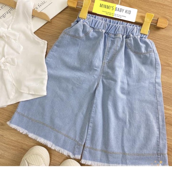 Set Đồ Áo Đũi Nơ Quần Jean Ống Rộng [⚡ẢNH THẬT⚡] Hàng QC Cao Cấp Dành Cho Bé Từ 14 - 30kg MS60 Minmi Baby Kids