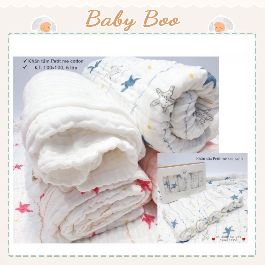 Khăn Tắm, Khăn Đa Năng Petit Me Cho Bé 100% Cotton Organic 6 Lớp [ babyboo]