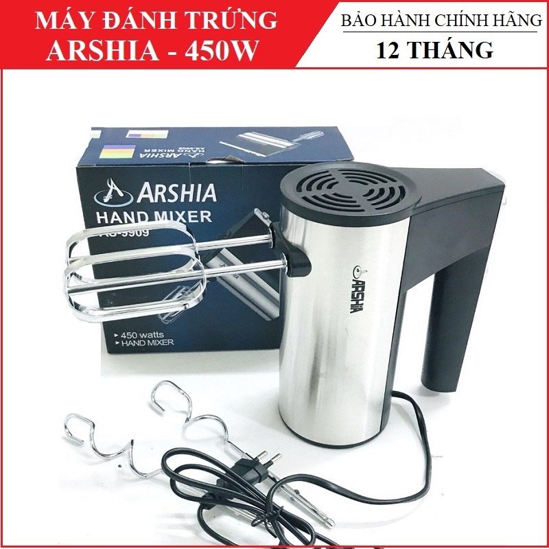 Máy đánh trứng cầm tay mini 450W ARSHIA - Máy đánh kem, trộn bột làm bánh, tạo bọt cà phê, nhồi bột chính hãng