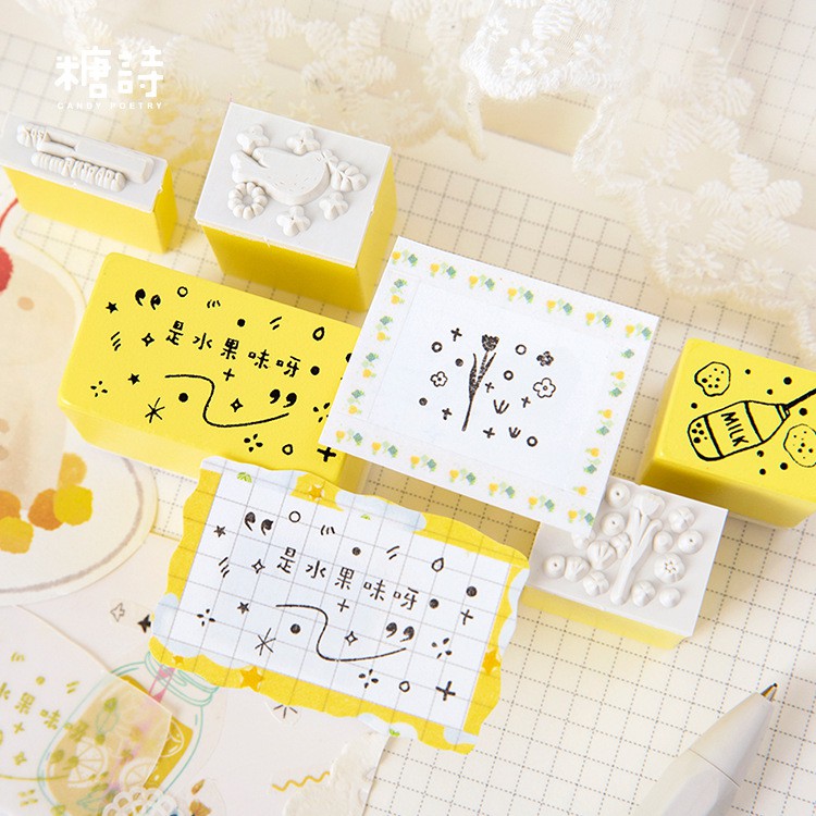 Hộp 9 con dấu gỗ sắc màu đáng yêu