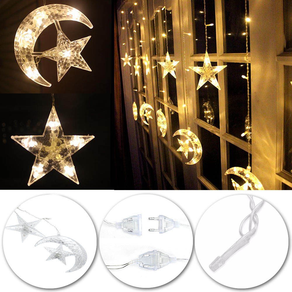 DÂY ĐÈN TRANG TRÍ NHÁY THẢ MÀNH DẠNG HÌNH NGÔI SAO VÀ TRĂNG