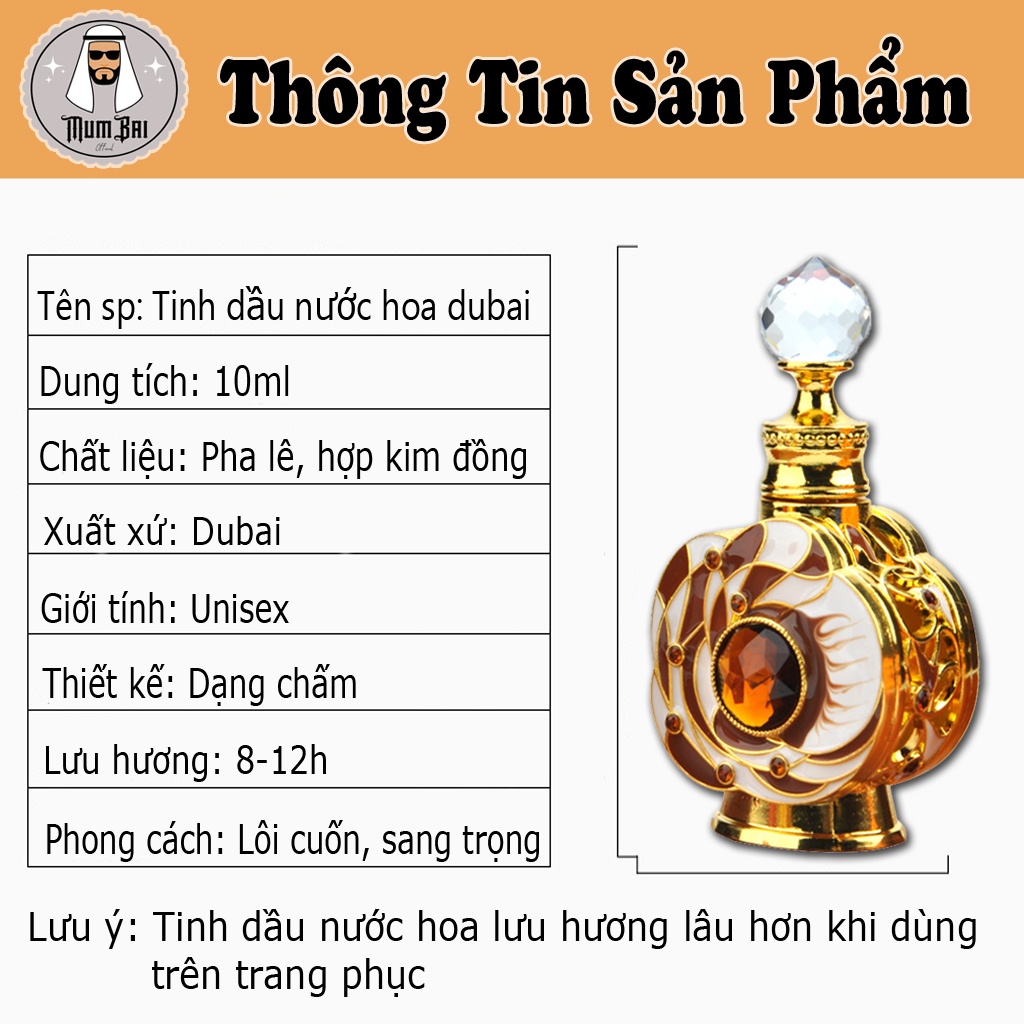 Tinh dầu dubai nước hoa nữ, Tinh dầu dubai chính hãng 15ml, Hương thơm nồng nàn, Lưu hương trên 12h