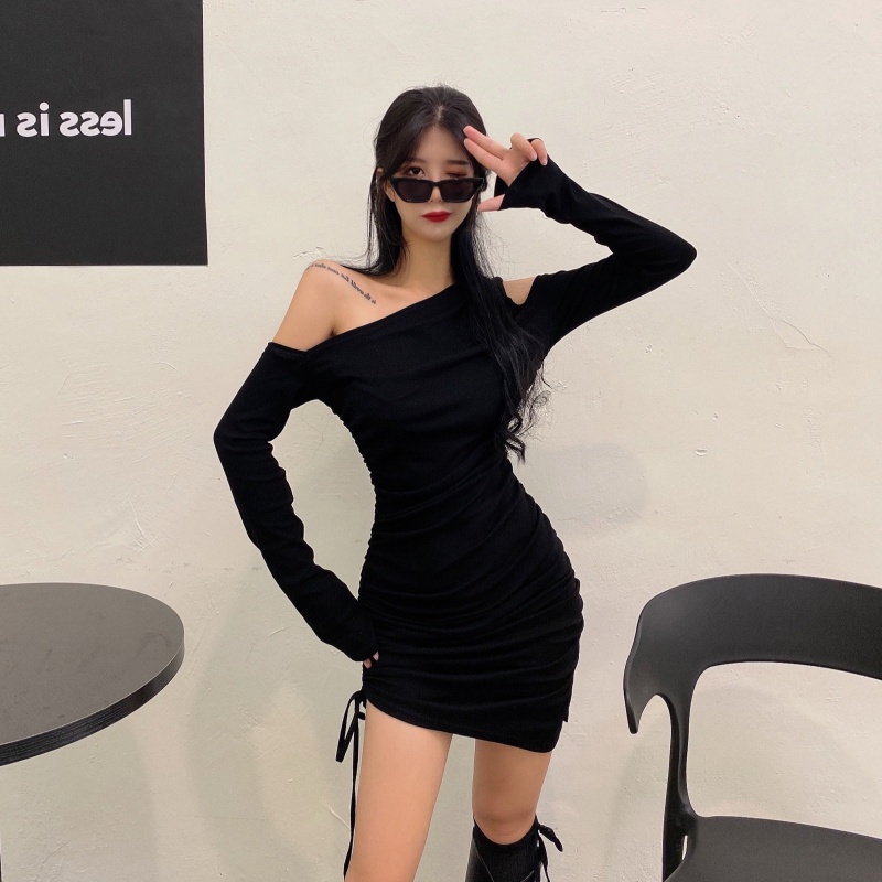 Đầm thun lệch vai ôm body Emilyshop ulzzang