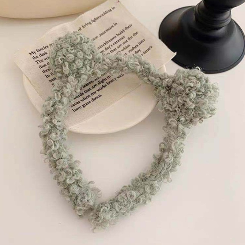 Băng Đô Cài Tóc Tai Gấu Giả Lông Cừu Màu Trơn Dễ Thương Cho Nữ