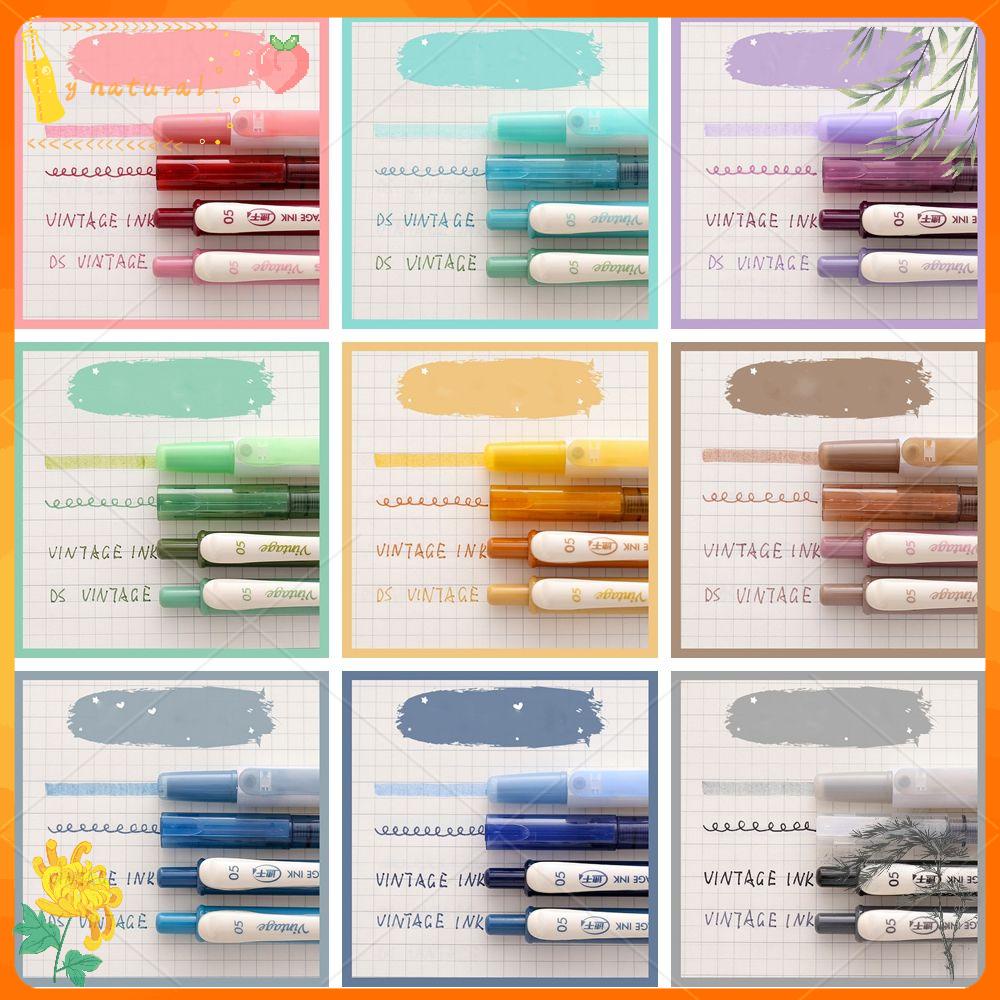 YNATURAL 4PCS/Set 0.5mm Gel Pen Set Special Notes Marker Pens Mixed Color Highlighter Gift Retro Morandi Office School Scrapbooking Supplies Refill Students Stationery