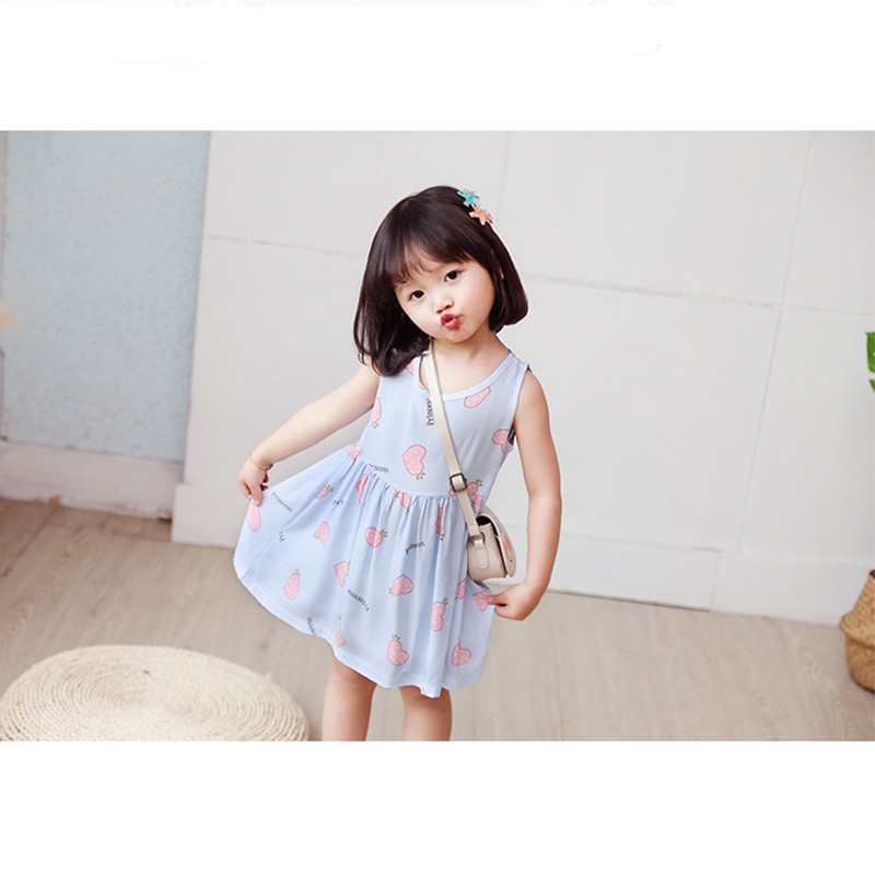 Đầm Công Chúa Sát Nách 100% Cotton Cho Bé Gái 1-5 Tuổi