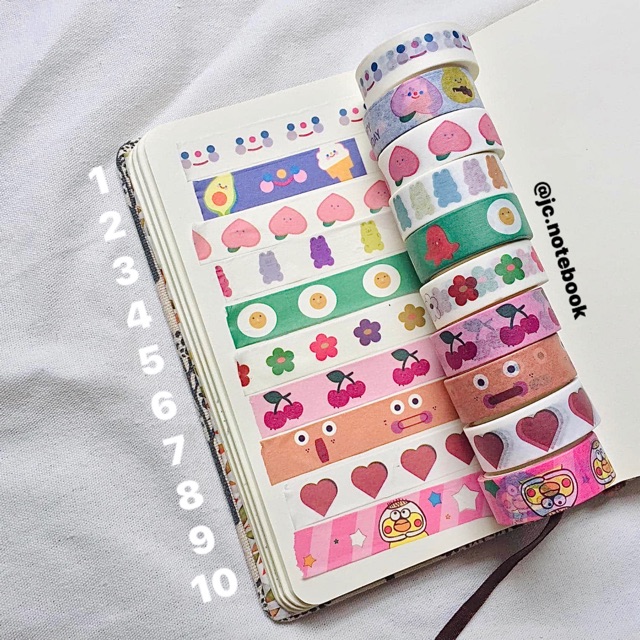 Cuộn Washi Tape Style Hàn Quốc - Băng Dính Hoạ Tiết Trang Trí Sổ Bullet Journal