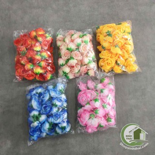 Bịch 25 bông hoa hồng giả màu vàng, cam, hồng, kem, xanh dương - hoa giả - hoa vải cao cấp