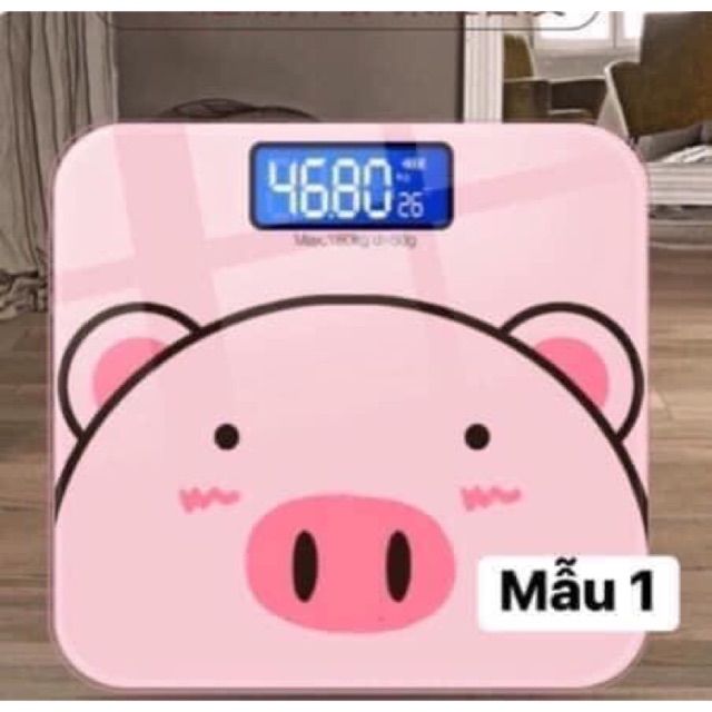 Cân điện tử cân sức khỏe gia đình màn hình LED hiển thị cân nặng ,nhiệt độ hình con heo