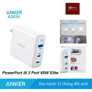 Củ sạc nhanh pd gan anker powerport 3 - 65w elite a2034 / powerport atom pd2 60w - a2029