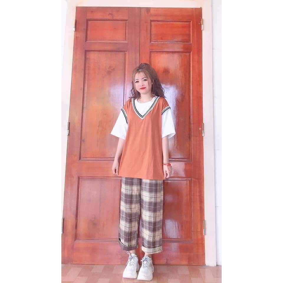 [Hình Thật] Quần Baggy Caro Nam Nữ Ống Suông màu Kem xinh xắn
