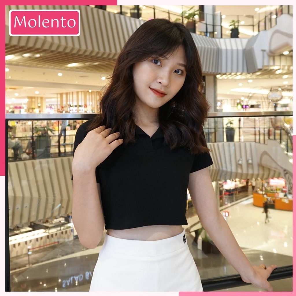 Áo Polo Croptop Molento Áo Croptop Nữ Tay Ngắn Có Cổ Cotton Mềm Mịn Thoáng Mát Nhiều Màu - M24