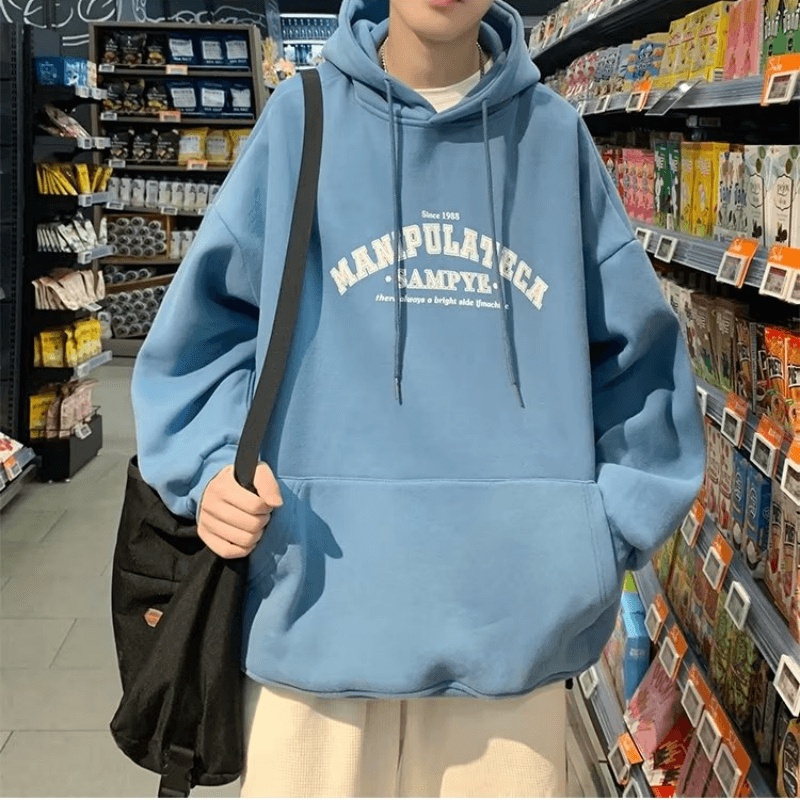 Áo Hoodie Thể Thao Dáng Rộng In Chữ Phong Cách Hip Hop Đường Phố Hàn Quốc Cho Nam