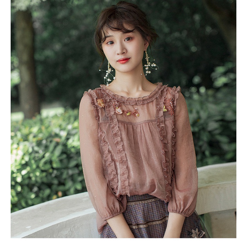 Áo Sơ Mi chiffon Thêu Họa Tiết Phong Cách Mới Cho Nữ