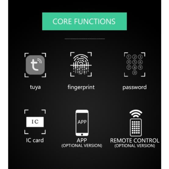 Khóa cổng 2 MẶT VÂN TAY DÙNG APP TUYA/TTLOCK, mở bằng: từ xa bằng điện thoại, vân tay, mã số, thẻ từ và remote(tùy chọn)