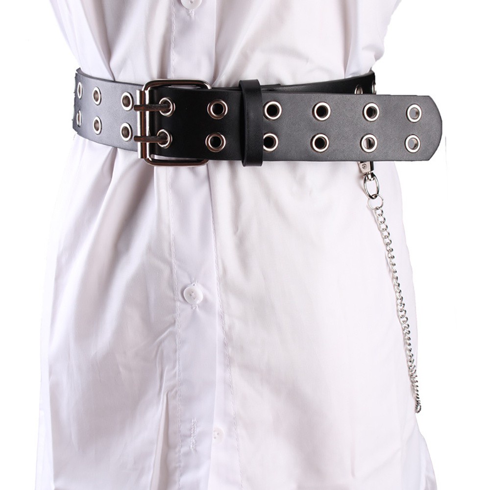 Dây thắt lưng bằng da thiết kế khóa đôi phong cách cá tính thời trang cho nam và nữ