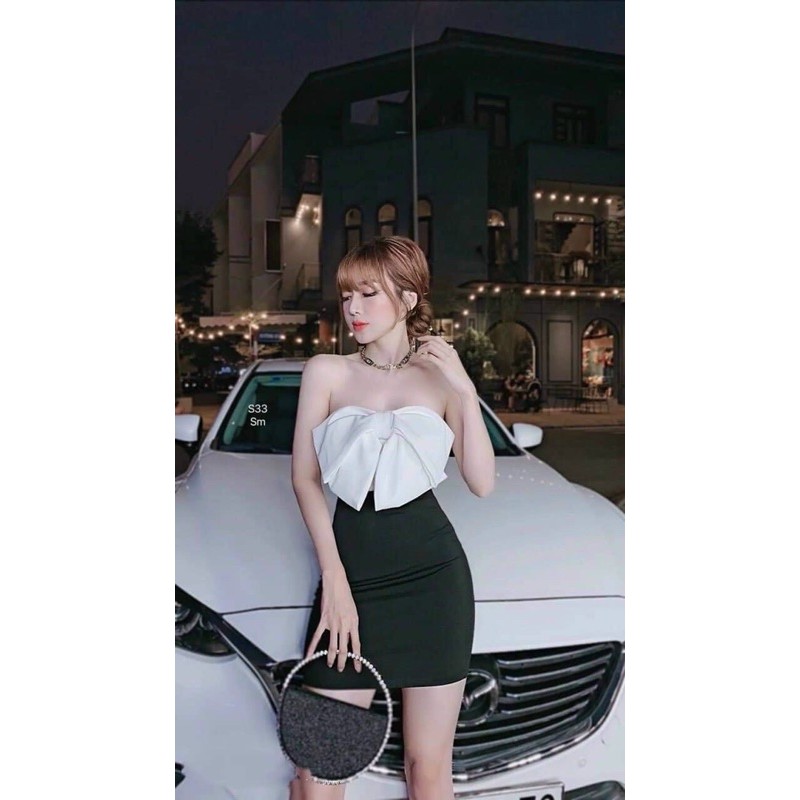 Set áo ống nơ và chân váy ngắn có may kèm quần - C0U