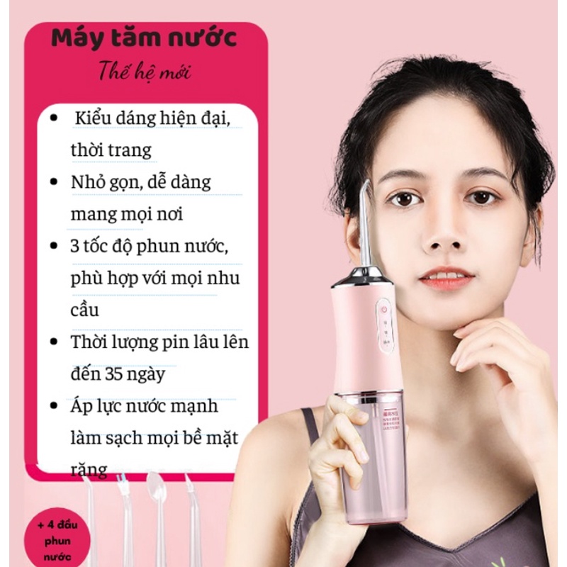 Tăm Nước Nha Khoa Oral Irrigator - Máy Tăm Nước Cầm Tay Vệ Sinh Răng Miệng Công Nghệ Châu Âu BH 12 Tháng - BENTEX