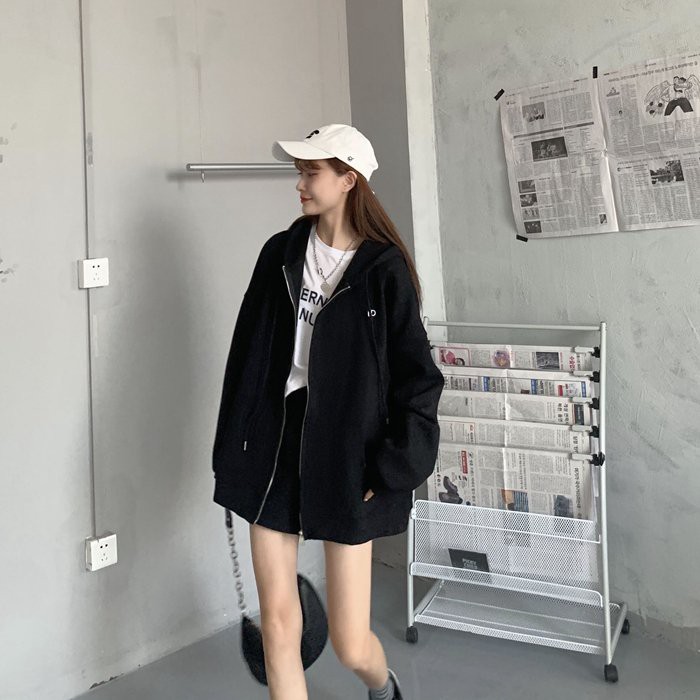 Áo khoác nữ form rộng hàn quốc, áo khoác hoodie nữ form rộng có dây kéo ID | BigBuy360 - bigbuy360.vn