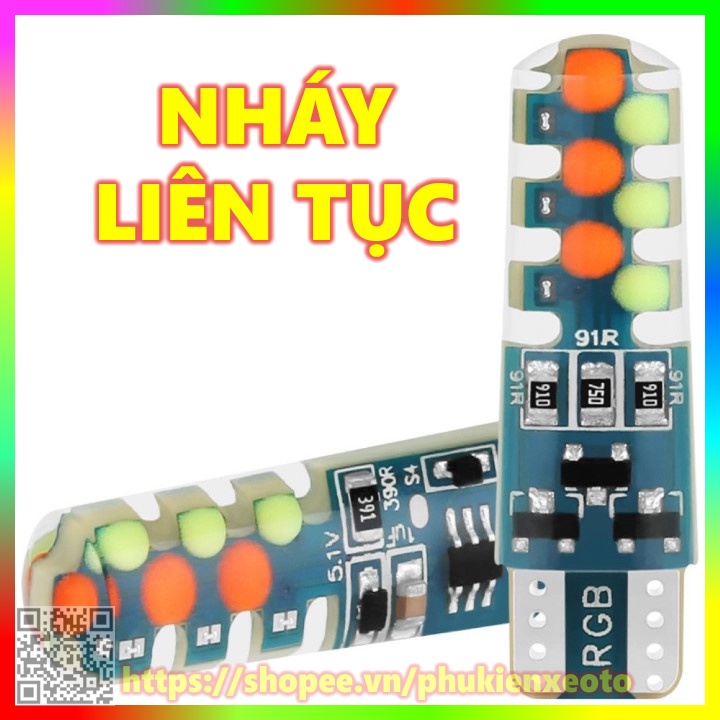 Đèn Led T10 nhấp nháy 7 màu Lắp Mặt Đồng Hồ, Xi Nhan Dùng Cho Ô Tô Xe Máy