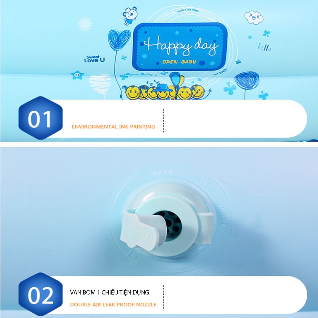 Bể phao bơi, hồ bơi bơm hơi CHỮ NHẬT cho trẻ em đáy chống trượt 2m1 (Cam kết đổi trả)