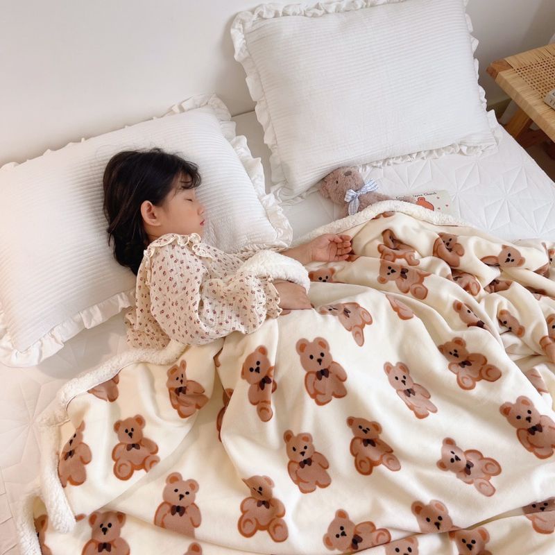 Chăn cừu mặt tuyết in họa tiết, chăn cừu cho bé kích thước 150x200cm