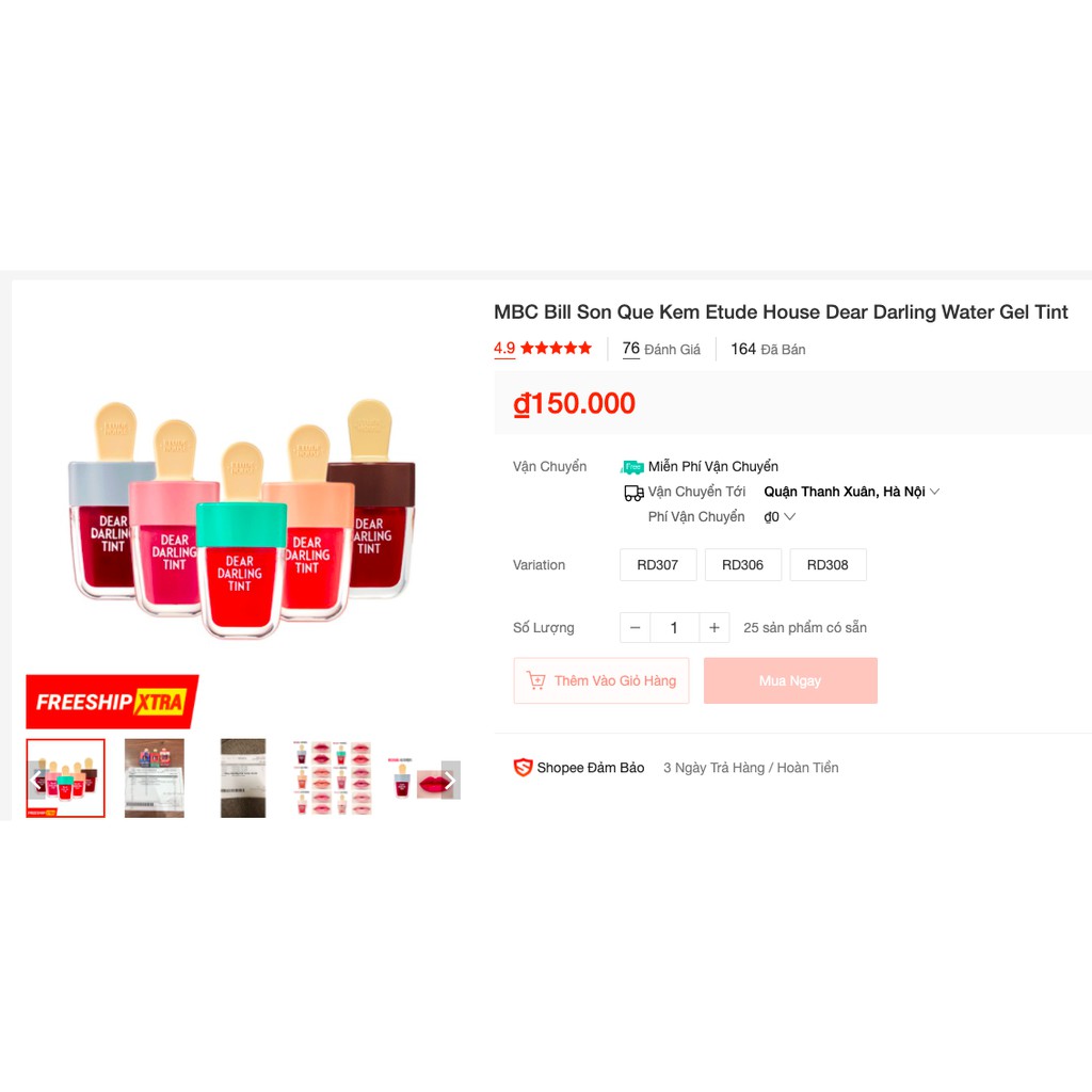 MBC-bill Son bóng Que Kem EH Dear Darling Water Gel Tint | BigBuy360 - bigbuy360.vn