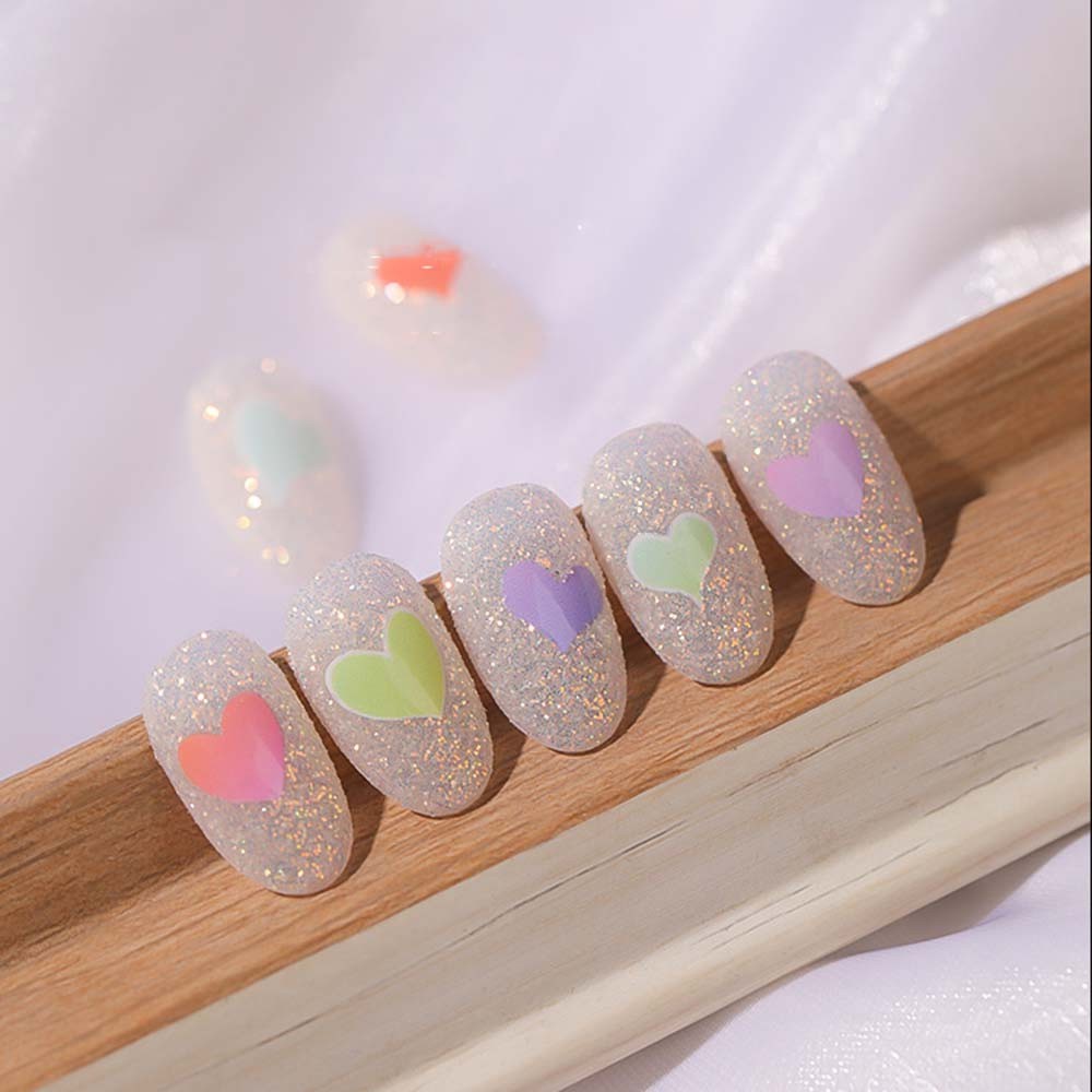 [Hàng mới về] Tờ miếng dán trang trí móng tay nghệ thuật hình trái tim 3D nhiều màu sắc phong cách Nhật Bản thời trang