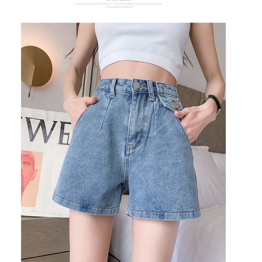 Quần Shorts Jean Nữ Xẻ Gấu Cá Tính TDSHOP Quần Shorts Bò Lưng Cao Một Khuy Cao Cấp Hottrend