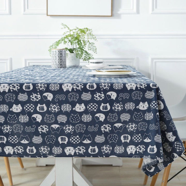 Vải linen họa tiết Mèo kitty xanh blue V-G02