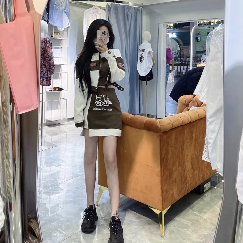 SET ÁO KHOÁC CROPTOP MIX CHÂN VÁY PHONG CÁCH STREETWEAR NĂNG ĐỘNG TÁO BẠO