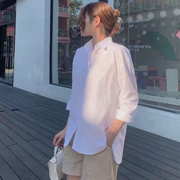 [AMANDA] Áo sơ mi nữ trắng dài tay chất lụa hàn oversize. Áo sơ mi đuôi tôm nhiều màu (freesize) | BigBuy360 - bigbuy360.vn
