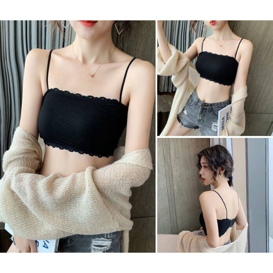 Áo lót nữ áo Bra len tăm có đệm mút hai dây mềm mại cao cấp freesize 37-65kg AOLOT07