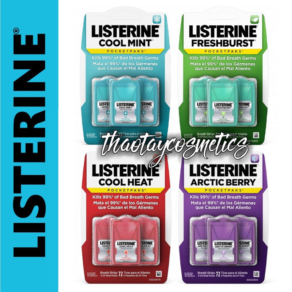FGU [Hàng Mỹ] Miếng ngậm thơm miệng Listerine Pocketpaks (Vĩ 3 hộp x 24 miếng) 64 D28