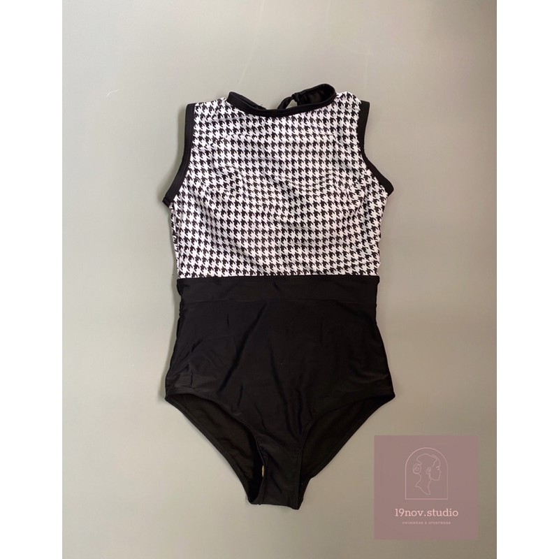 Bikini đồ bơi nữ 1 mảnh liền thân kẻ phối màu khoét lưng