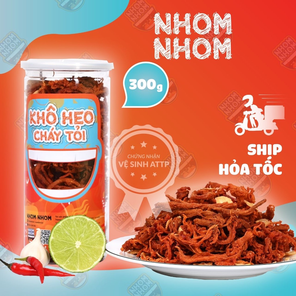 Khô Heo Cháy Tỏi NHOMNHOM 300g-Ăn Vặt Việt Nam-Sợi Thịt Ngon Thơm Cay-Ngon Bổ Rẻ Hoả Tốc-An Toàn Vệ Sinh Thực Phẩm