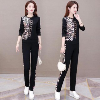 Bộ Đồ Thể Thao Nữ - Set Bộ Thun Bigsize Tay Lỡ Quần Dài Họa Tiết Da Báo Cotton 100%
