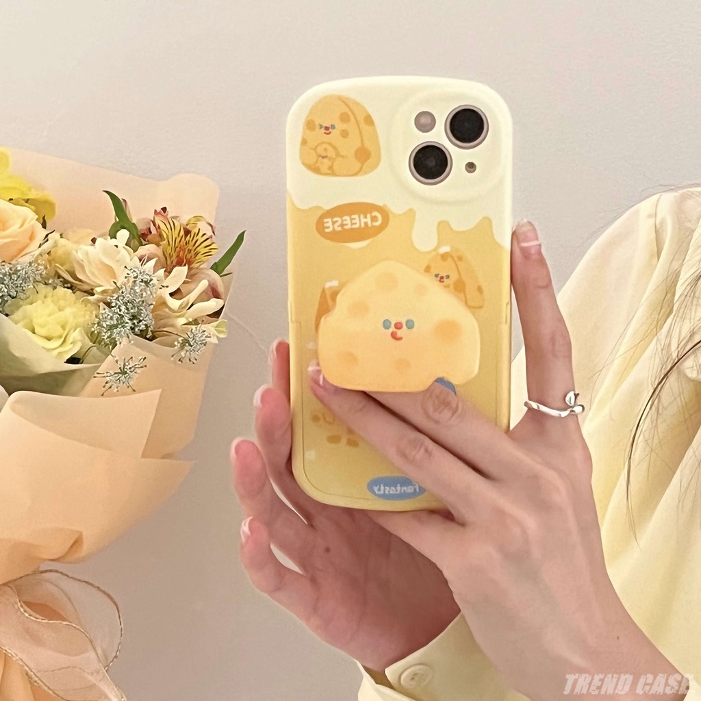 Ốp Điện Thoại Silicon Mềm Trong Suốt Họa Tiết Phô Mai Dễ Thương Có Giá Đỡ Cho iPhone 13 12 11 Pro Max X XR XS Max
