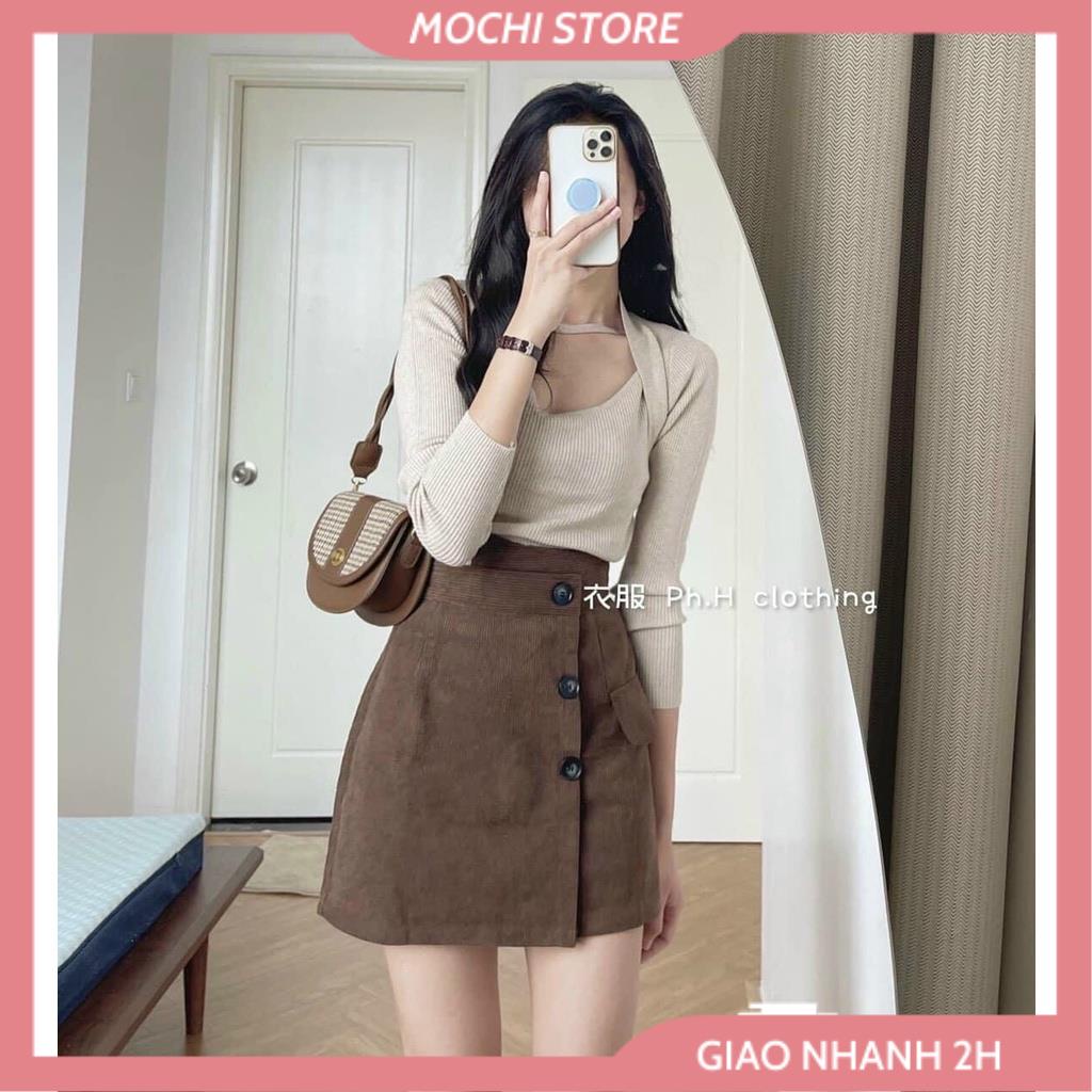 Chân Váy Nhung Nữ, Chân Váy Ngắn Chữ A ( Có Lót Quần ) Phối Túi Đính Nút Trang Trí Hàng Quảng Châu Cao Cấp, Full Size , | BigBuy360 - bigbuy360.vn