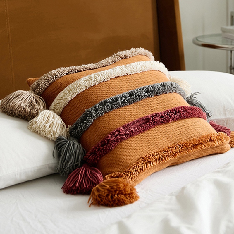 Vỏ Gối Thêu Họa Tiết Sọc Cầu Vồng Phong Cách Bắc Âu