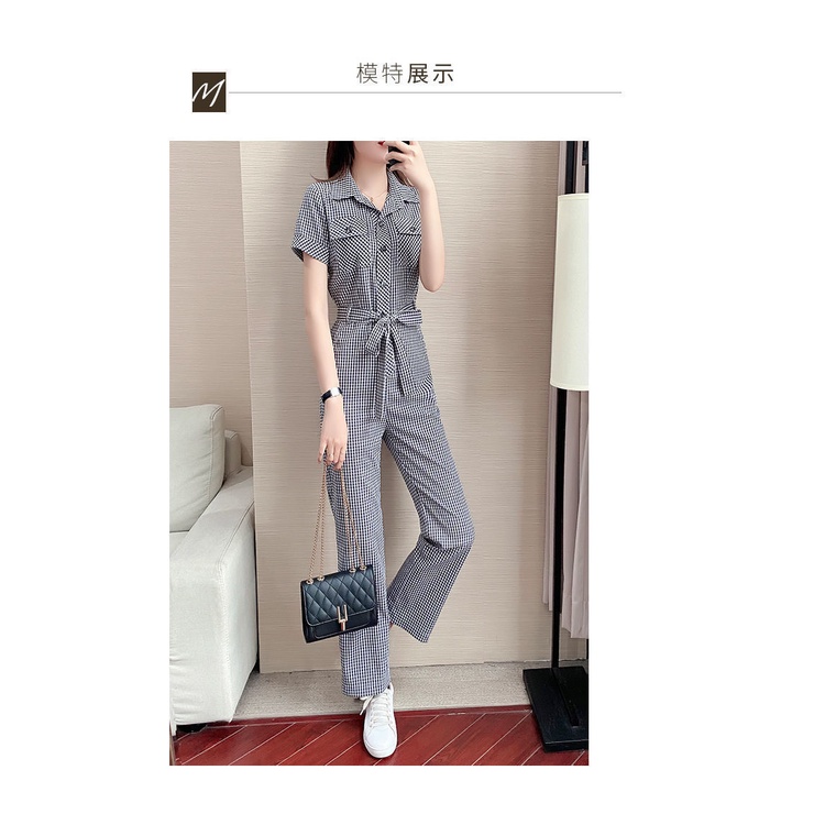 Jumpsuit lưng cao ống suông họa tiết sọc ca rô mẫu 2022 phong cách Hàn Quốc mới thời trang mùa hè dành cho nữ