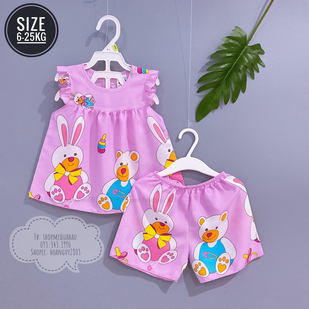 Bộ tole lanh (tone) ngắn baby doll phối tay áo siêu xinh bé gái size 6-25kg