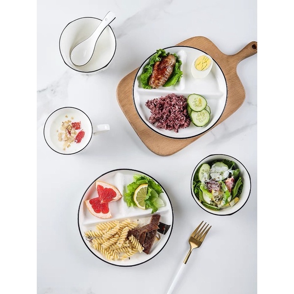 Đĩa Sứ Chia Ngăn Để Đồ Ăn Tiện Lợi